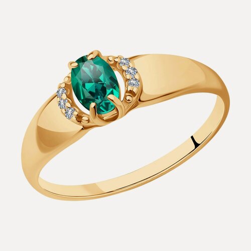 Изображение товара Кольцо, серебро, 925 проба, золочение, изумруд синтетический, фианит