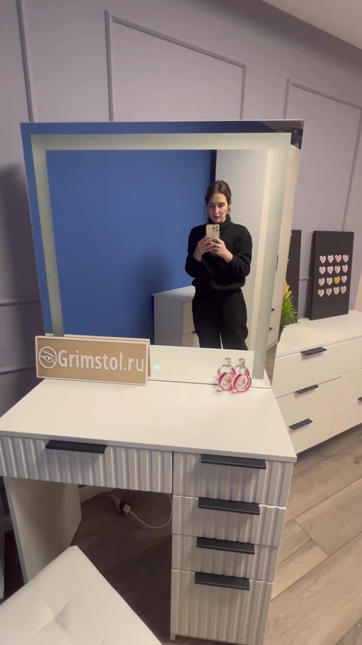 Туалетный столик GRIMSTOL 2Д80-ВТ, гримёрное зеркало, LED-подсветка, белый, Вельвет — фото 1