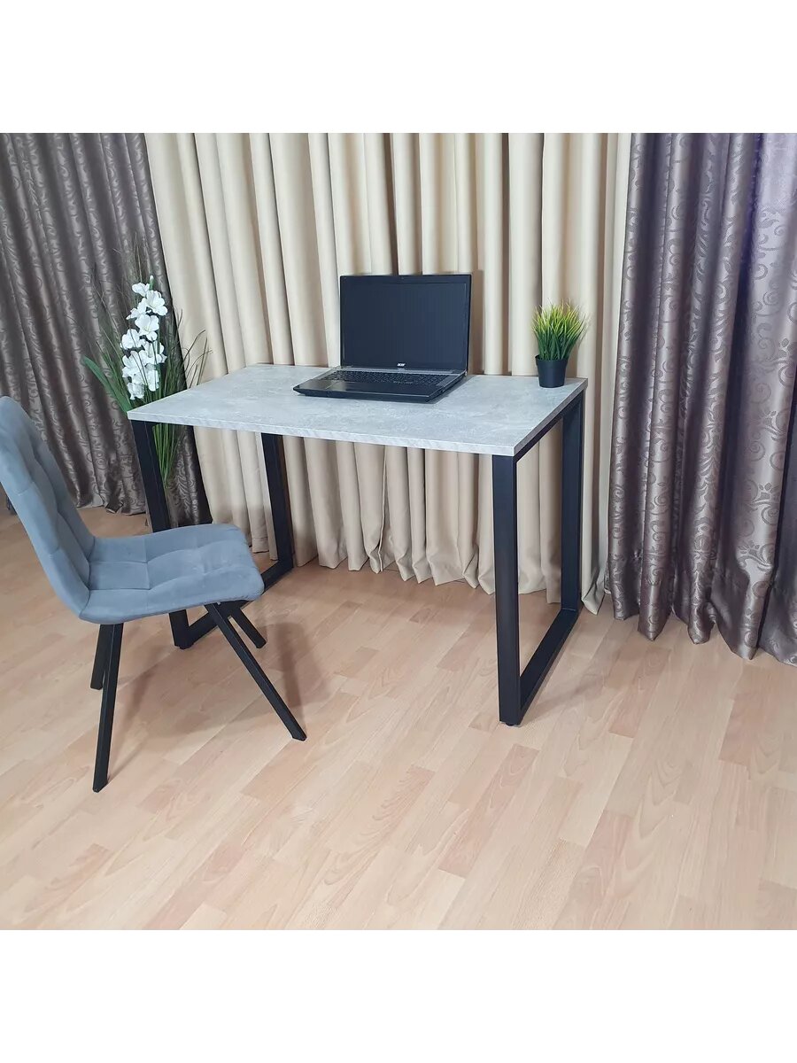 Стол игровой лофт бетон светлый 110*60 см. Черные ножки