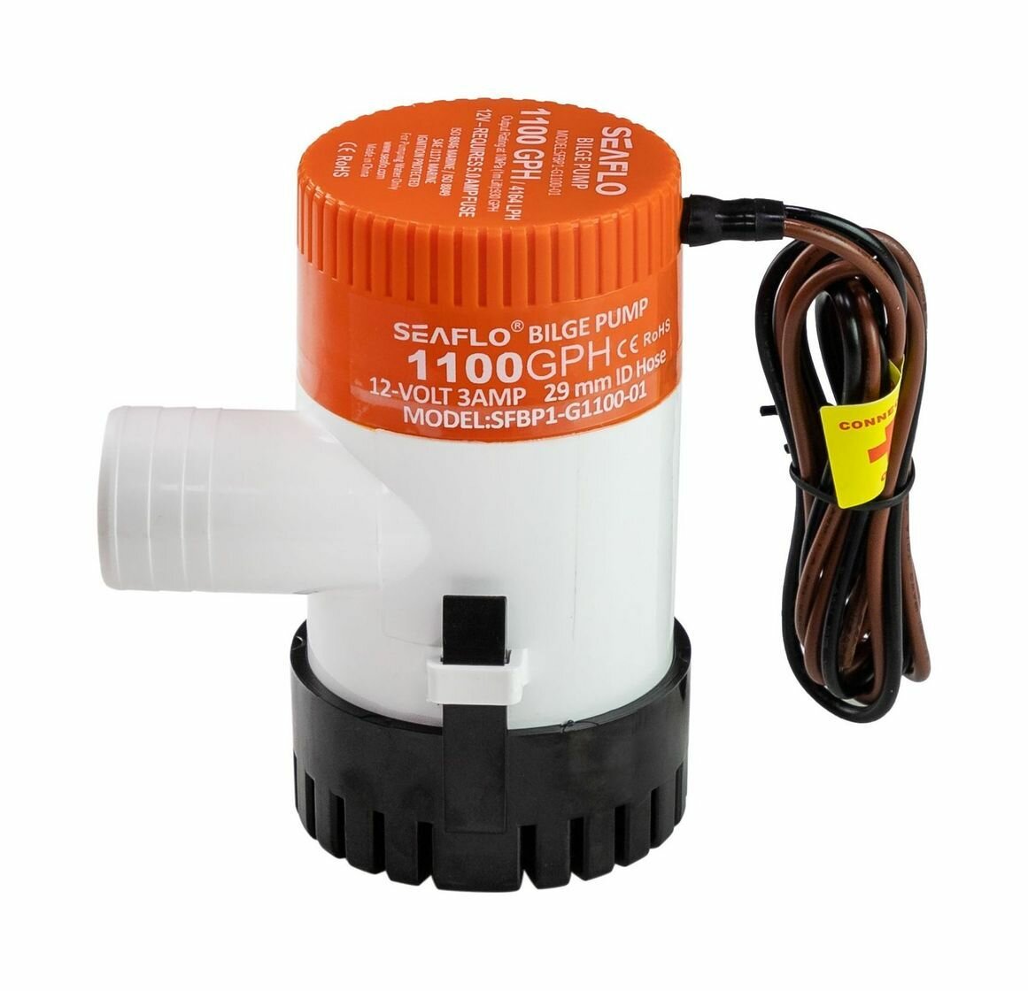 Помпа трюмная, 70 л/мин, под шланг 29 мм, 1100GPH (4163,5 л/час), 12V, SeaFlo
