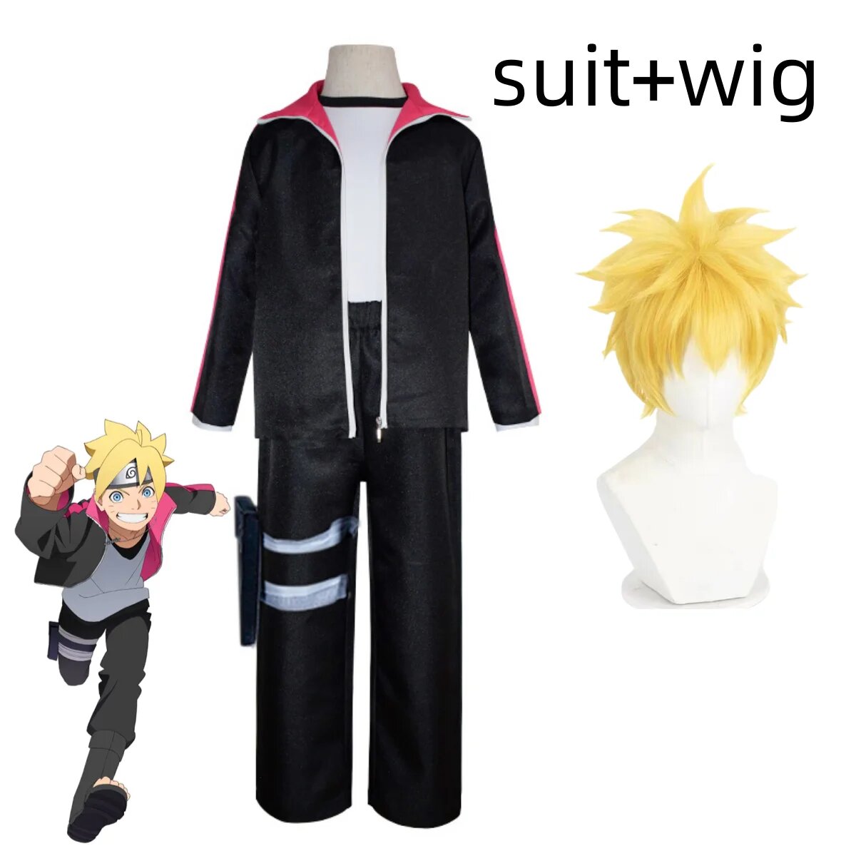 AESMT Косплей костюм Боруто черный XL, suit wig