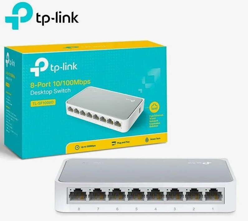 TP-Link TL-SF1008D сетевой хаб неуправляемый коммутатор с 8 портами 10/100 Мбит/с