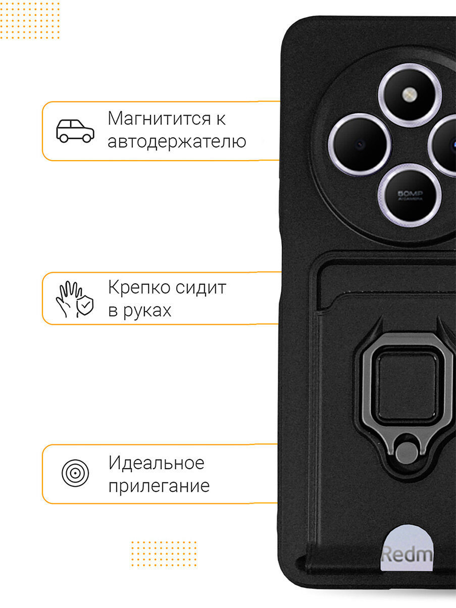 Противоударный чехол на Xiaomi Redmi 14C / Poco C75 с защитой камеры и карманом черный — фото 1