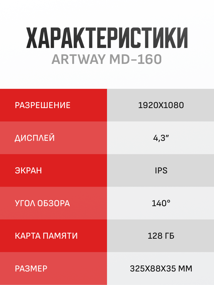 Видеорегистратор зеркало Artway MD-160 с радар-детектором и камерой заднего вида — фото 1