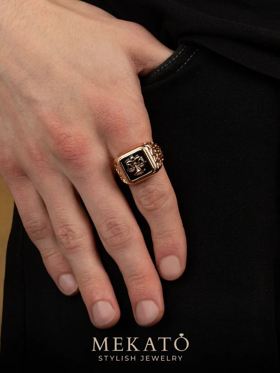 Печатка МЕКАТО, размер 23, золотой, черный — фото 1