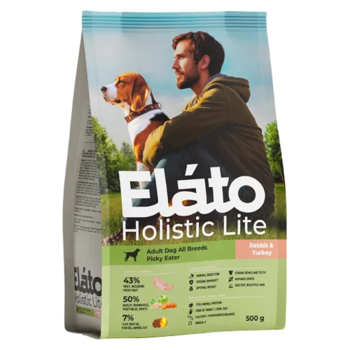 Корм Elato Holistic Lite для привередливых взрослых собак всех пород, с кроликом и индейкой, 500 г