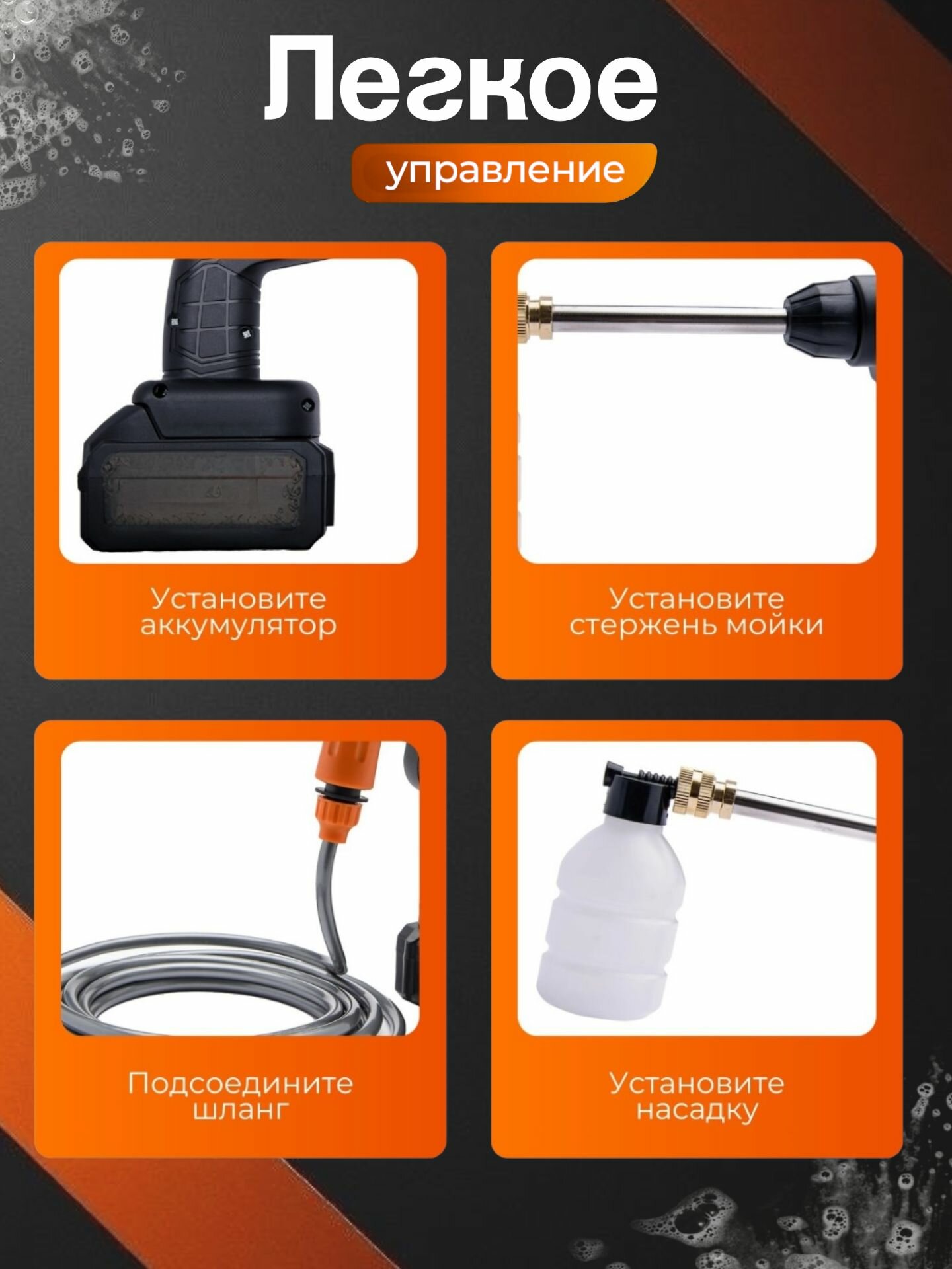 Мойки Высокого Давления Xiaomi Мойка высокого давления аккумуляторная, 2 аккумулятора, с кейсом и пенообразователем