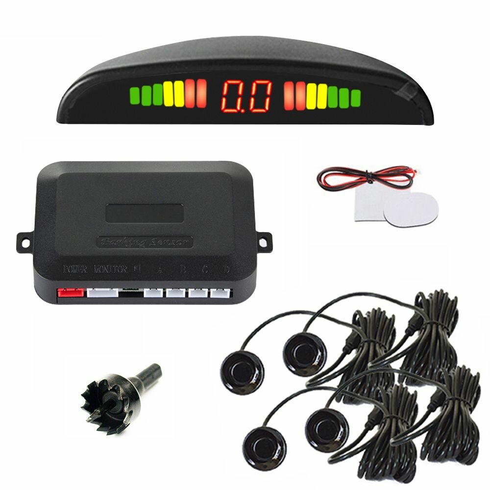 Датчики парковки на автомобиль 4 шт с дисплеем парковочный радар черный