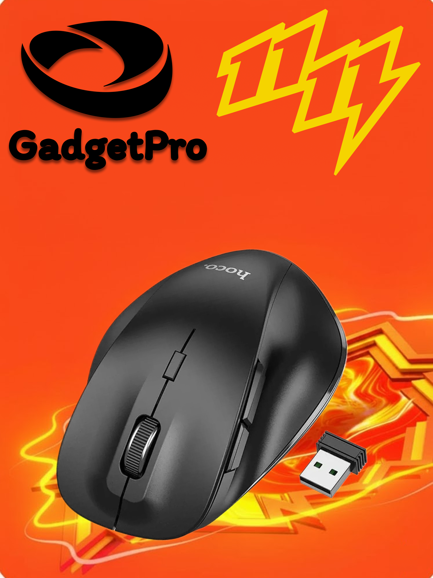 Беспроводная мышь Hoco GM24, Bluetooth 5.2/2.4G, 800–1600 DPI, 6 кнопок, боковые клавиши, эргономичная, черная