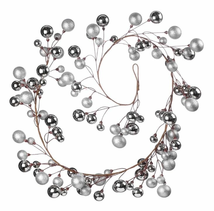 Елочное украшение 180 см пластик Гирлянда из шариков серебро Santi