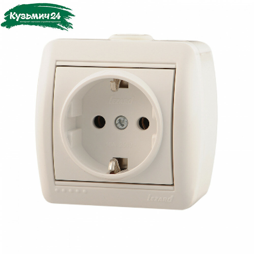 Розетка 1-местная LEZARD 710-0200-122 с заземлением накладная белая