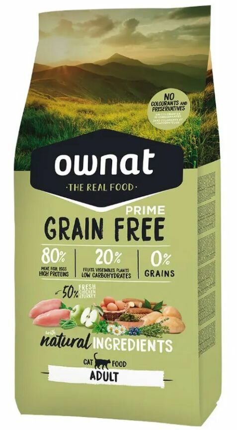 Ownat Adult Grain Free Сухой корм для взрослых кошек, с курицей и индейкой, 1 кг