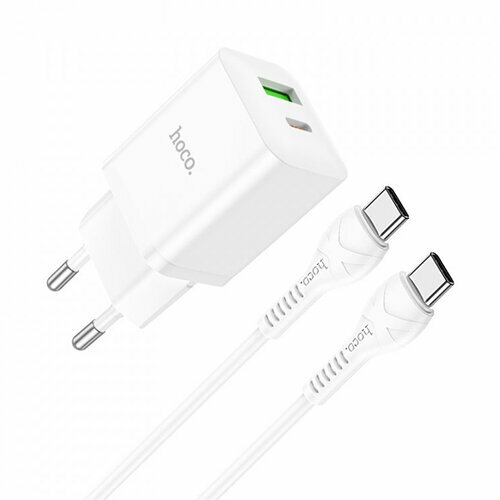 СЗУ Hoco N28 Founder (USB-C PD20W + USB QC3.0) с кабелем Type-C/Type-C, белый сзу usb type c hoco n26 18w qc3 0 white