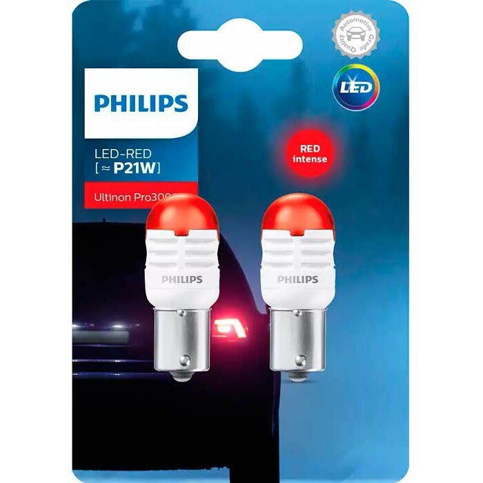 Комплект светодиодных ламп led red p21w ba15s 12в/1,75вт b2 (2шт) Philips 11498U30RB2