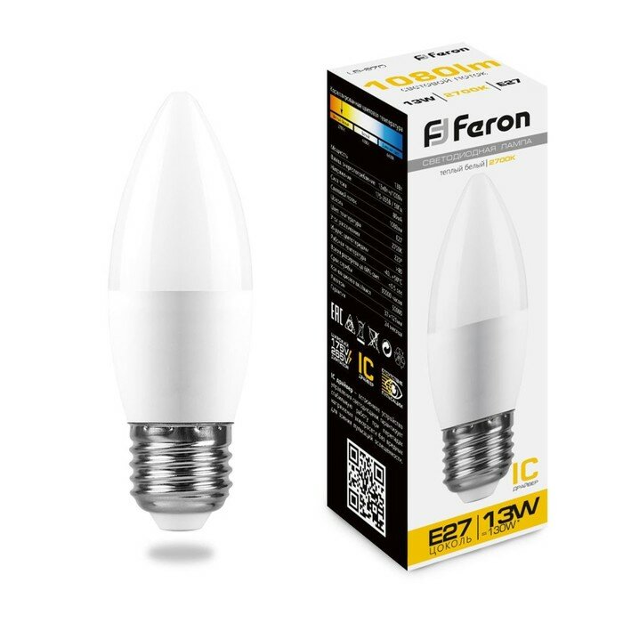 FERON Лампа светодиодная, (13W) 230V E27 2700K С37, LB-970