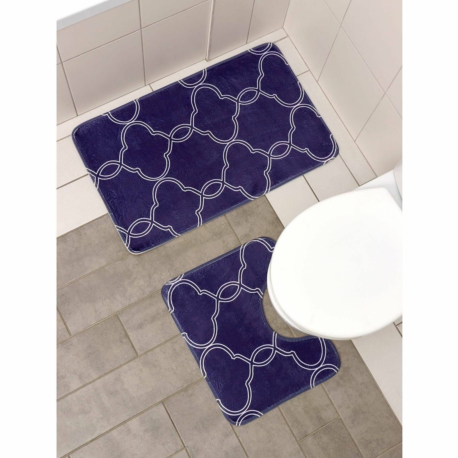 Набор ковриков для ванной и туалета Доляна Виньер, 2 шт: 44x50, 50x80 см, цвет синий