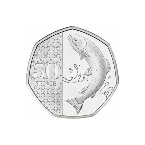 Монета 50 пенсов Атлантический лосось. Великобритания 2023 UNC великобритания 50 пенсов 2023 коронация короля карла iii