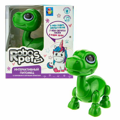 1TOY RoboPets игрушка интерактивная Динозавр, зеленый, (mini), свет, звук, движение (2*ААА, не входят), коробка 12,5x8x12,5 женская футболка маленький динозаврик s красный