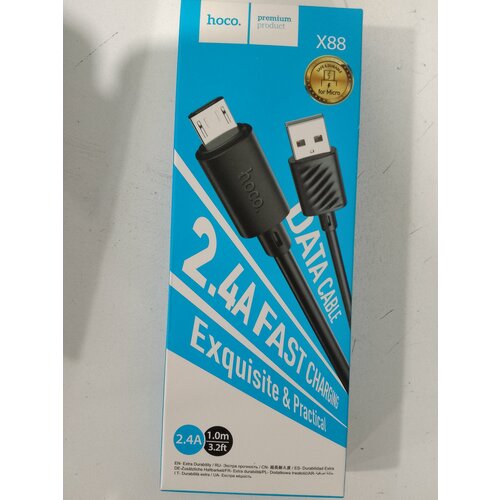 Кабель USB - микро USB HOCO X88 Gratified, 1.0м, круглый, 2.4A, черный кабель micro usb 1м черный baseus