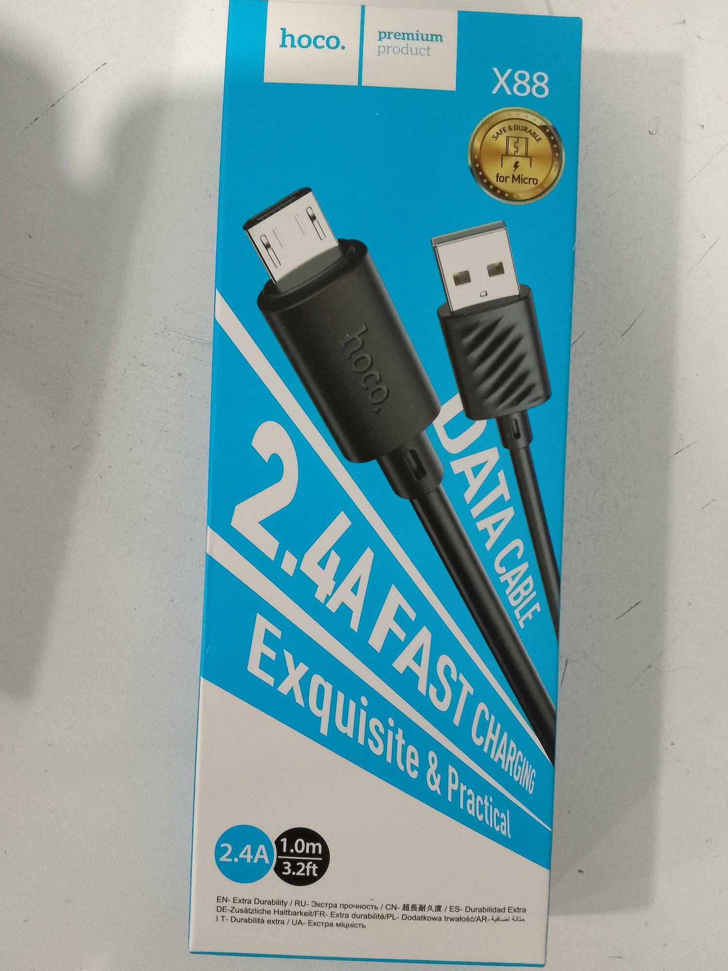 Кабель USB - микро USB HOCO X88 Gratified, 1.0м, круглый, 2.4A, черный