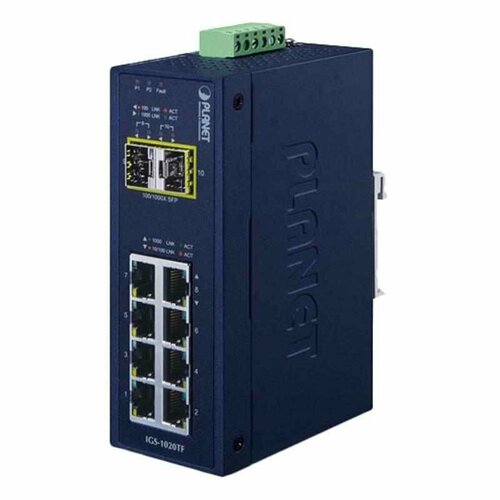 Коммутатор Planet IP30 Industrial 8-Port 10/100/1000T + 2xSFP (IGS-1020TF)