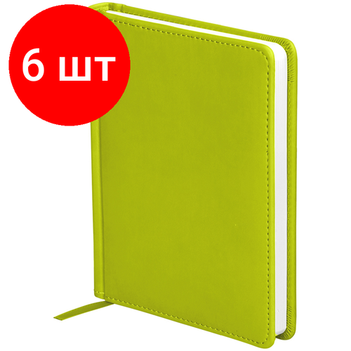 Комплект 6 шт, Ежедневник недатированный, А6, 136л, кожзам, OfficeSpace Winner, салатовый ежедневник officespace winner недатированный искусственная кожа а6 136 листов темно синий