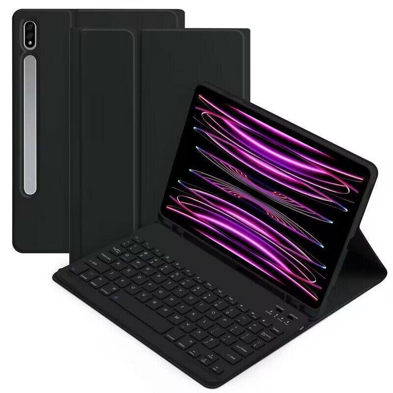 Клавиатура с чехлом MyPads для Samsung Galaxy Tab S9 + Plus (SM-X810) съёмная, беспроводная Bluetooth-клавиатура, черная, кожаная