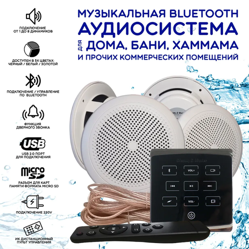 Влагостойкая bluetooth аудиосистема для дома, бани, сауны, хамама, коммерческого помещения SW 4 White ECO(черный)