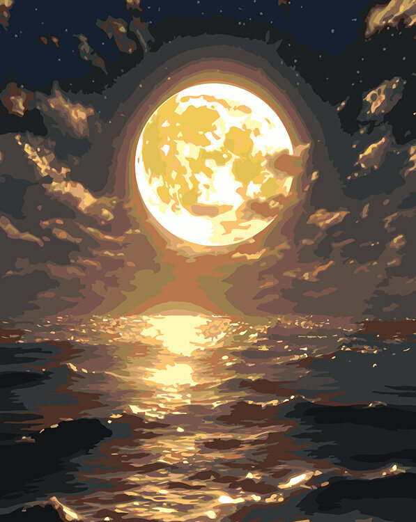 Картина по номерам Природа Яркая луна над морем