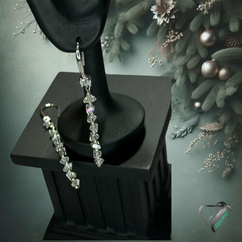 Серьги с подвесками RYKAMI, стекло, размер/диаметр 50 мм, белый