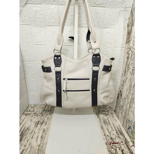 фото Сумка тоут , фактура зернистая, серый elena leather bag