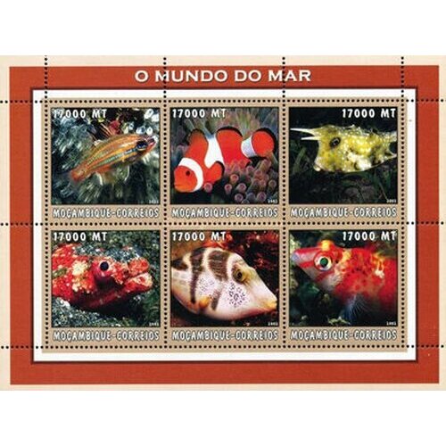 Почтовые марки Мозамбик 2002г. Морская жизнь - тропические рыбы Рыбы MNH