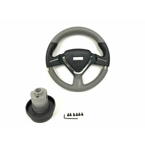 Спортивный руль 4163+PVC+ Серый с адаптером на ВАЗ 2108,2109,21099,2113,2114,2115,2110,2111,2112