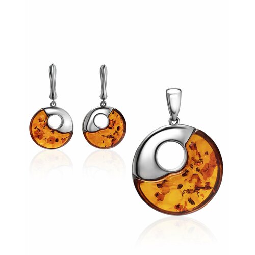 фото Комплект бижутерии: подвеска, серьги, янтарь, коричневый amberhandmade