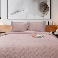 Покрывало на кровать и диван с двумя наволочками Cleo MUSCAT евро макси 230х250, бежево-розовое