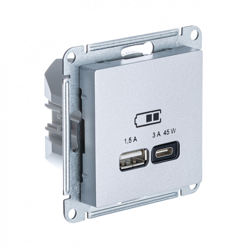 ATLASDESIGN USB розетка A + тип-C 45W высокоскор. заряд. QC, PD, механизм, алюминий