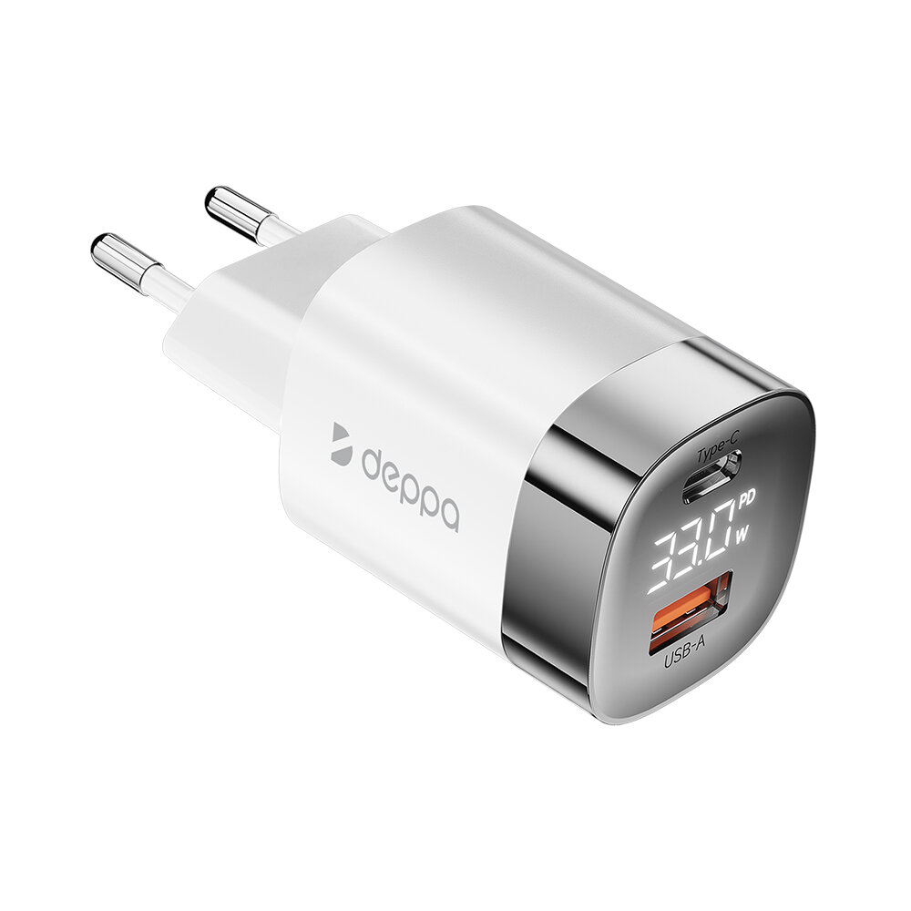 СЗУ USB-C + USB A PD 3.0 QC 3.0 33W дисплей белый Deppa Deppa 11444