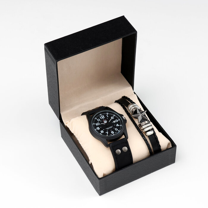 Мужской подарочный набор "Звезда" 2 в 1: наручные часы, браслет 10068402