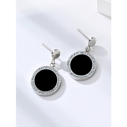 Серьги пусеты MaRUSia, циркон, серебристый/черный