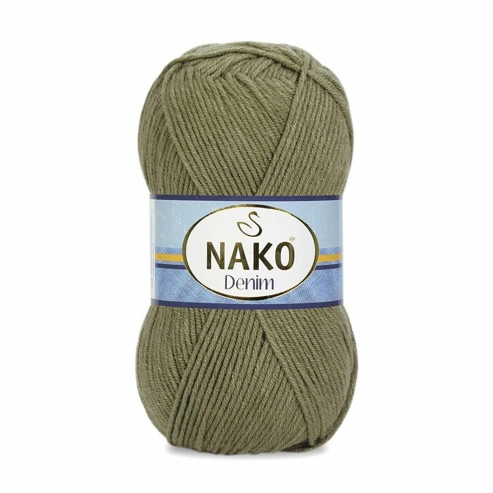 Пряжа NAKO Denim (Нако), хаки - 11191, 60% хлопок, 40% акрил, 5 мотков, 100 г, 200 м.