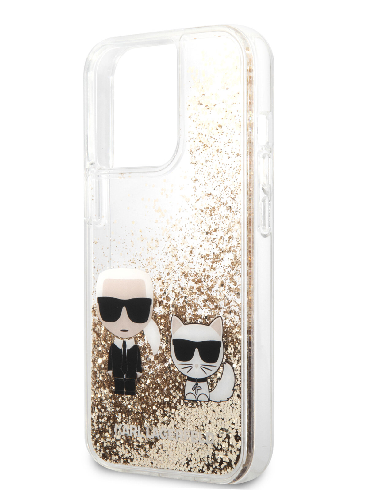 Lagerfeld для iPhone 13 Pro чехол Liquid glitter Karl & Choupette Hard Gold