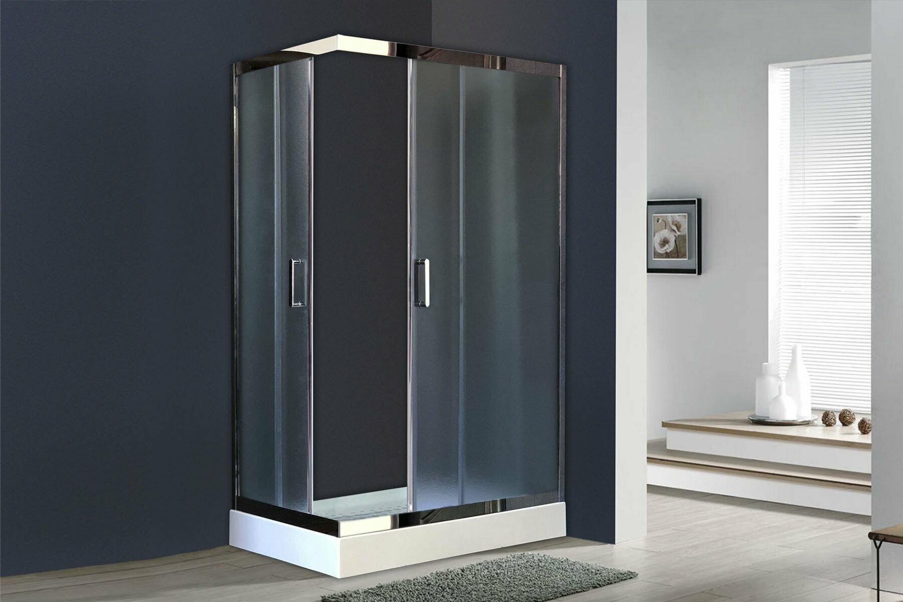 Душевой угол Royal Bath 120x80x200 R стекло матовое 6 мм профиль хром с поддоном