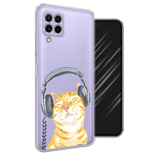 силиконовый чехол chillin killin на samsung galaxy m32 самсунг галакси m32 Силиконовый чехол на Samsung Galaxy M32 / Самсунг M32 Кот меломан, прозрачный