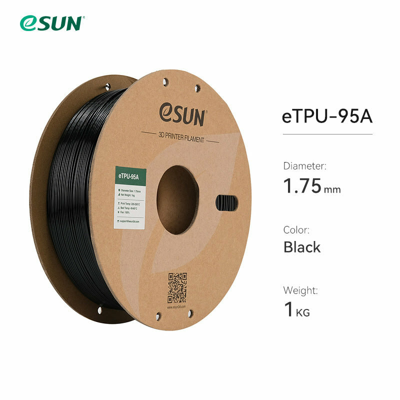 Филамент eSUN гибкий TPU-95A 1.75мм, черный 1 кг.