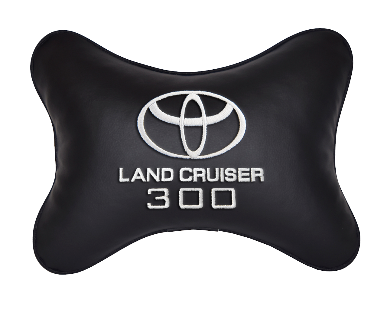 Автомобильная подушка на подголовник экокожа Black с логотипом автомобиля TOYOTA LAND CRUISER 300