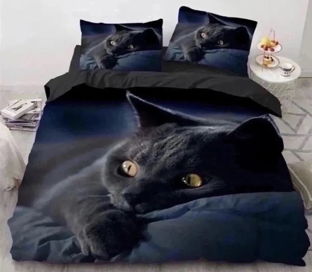 LOVE Комплект постельного белья, Поплин, 2-x спальный, наволочки 70x70 "Кошки"