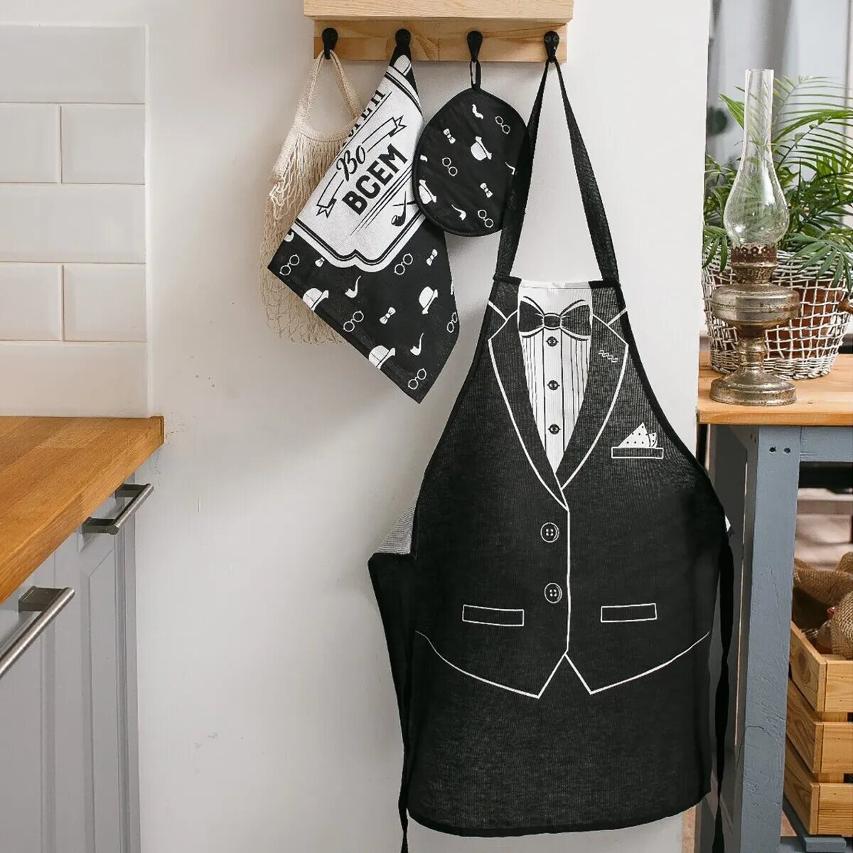 фото Куxонный набор "Джентльмен", фартук 60x70 см приxватка 20x20 см полотенце 35x60 см