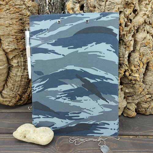 Папка - планшет для записей с ручкой и блокнотом 50 л камуфлированная А4 милитари - 3 камыш синий 1248₽