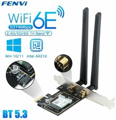 WiFi адаптер для компьютера / Intel AX210NGW Wi-Fi 6E, Bluetooth 5.3, PCI-E / 2.4ГГц, 5ГГц, 6ГГц