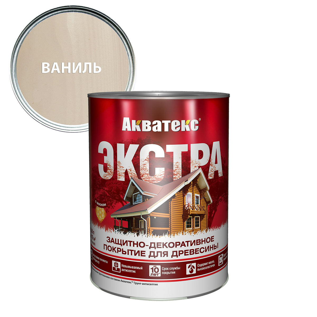 Защитно-декоративное покрытие для дерева акватекс экстра алкидное, полуглянцевое, ваниль 0,8л
